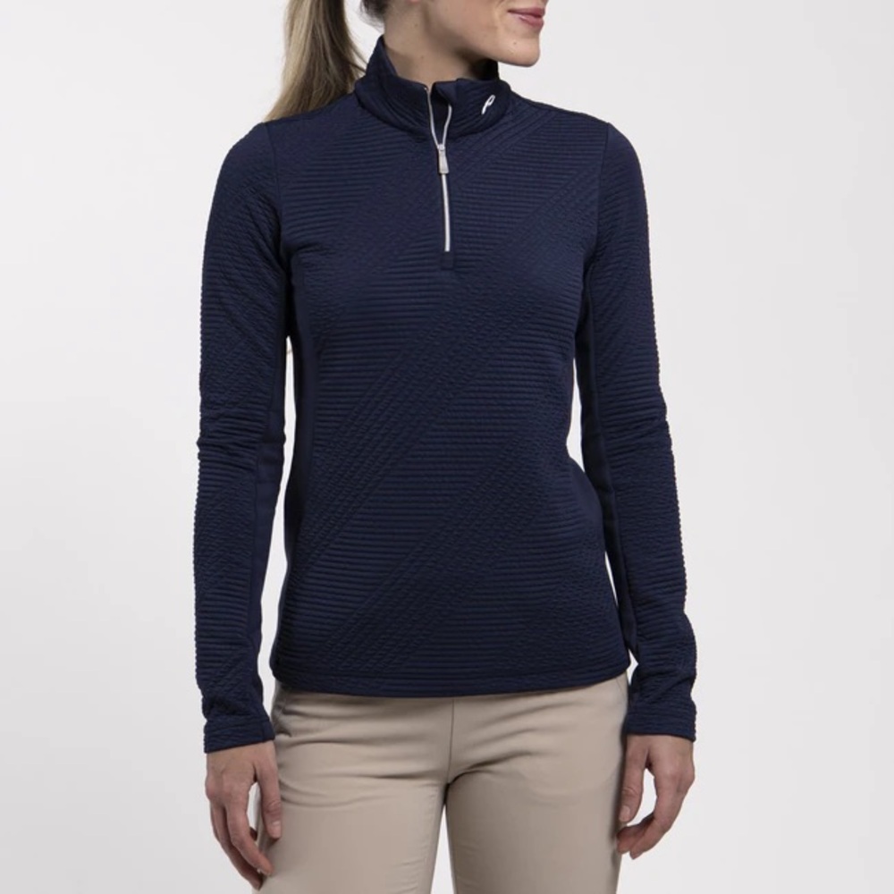 KJUS Women's navy blue Neila Mid-Layer Half-Zip pullover $249